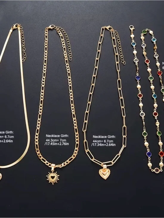 🔥 Gold-Tone 4 pc Layered Heart & Sun Multicolor Pendant Necklace - Picture 4 of 6